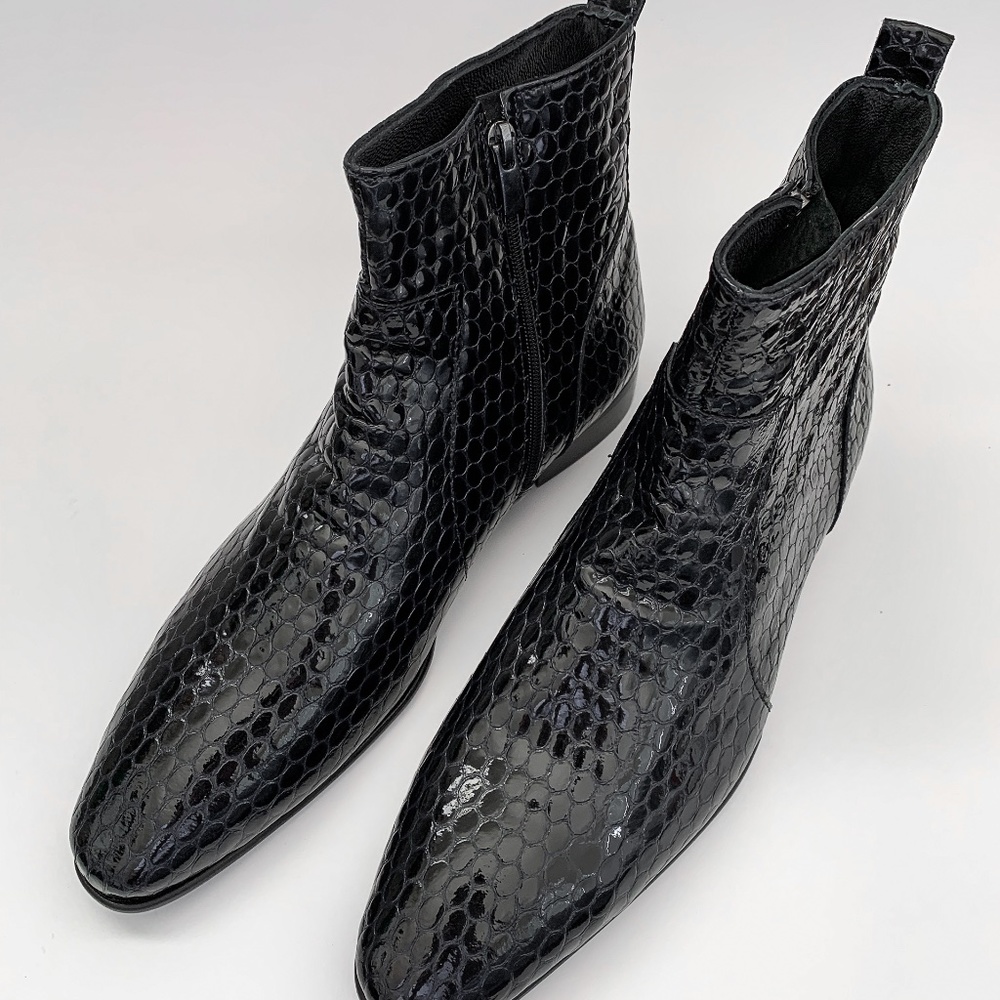 Dark Blue Leather Chelsea Boots